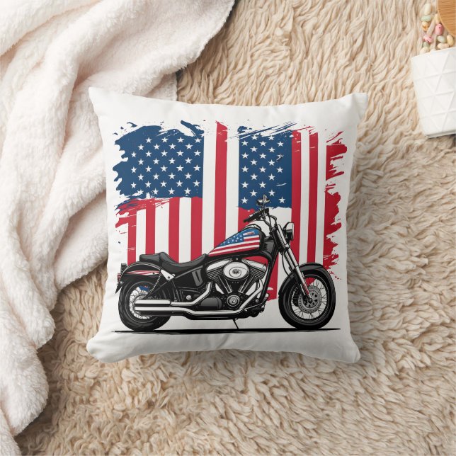Almofada Motociclo com fundo de bandeira americano (Cobertor)