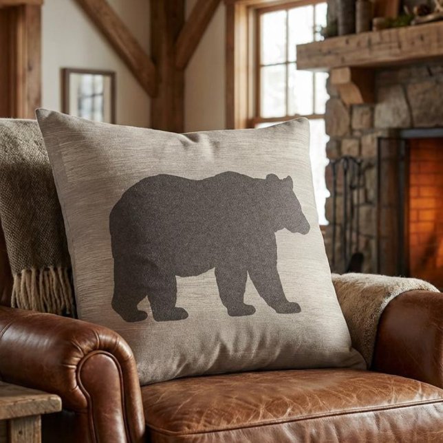 Almofada Mountain Lodge Bear Silhouette Throw Pillow (bear silhouette throw pillow for mountain cabin)