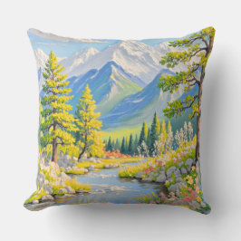 Almofada Mountain River Landscape Throw Pillow