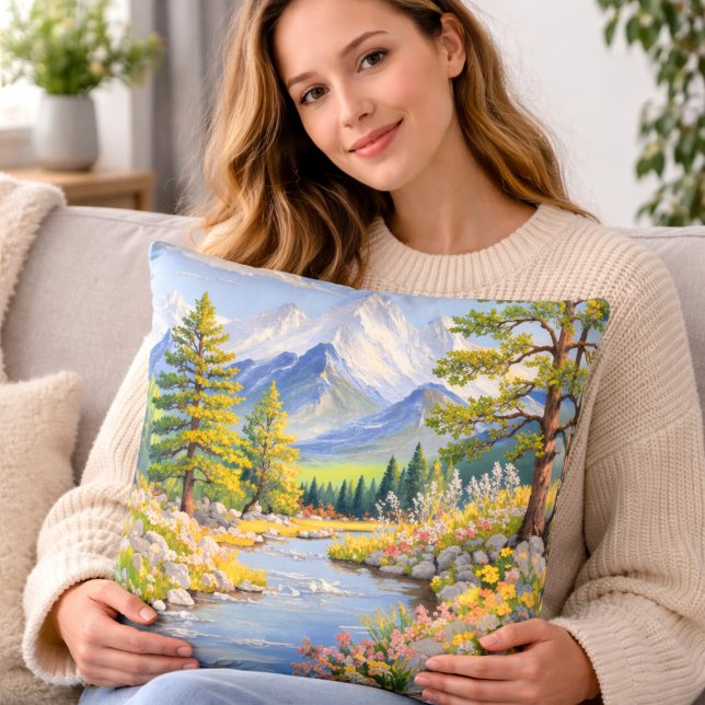 Almofada Mountain River Landscape Throw Pillow (Criador carregado)