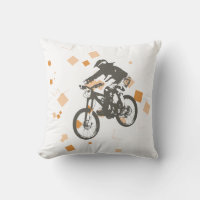 Mountainbike Rider Jump Throw Pillow desenhos
