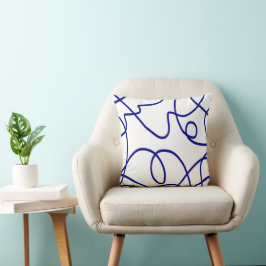Almofada Movimento: Arte em Linha em Azul e Branco