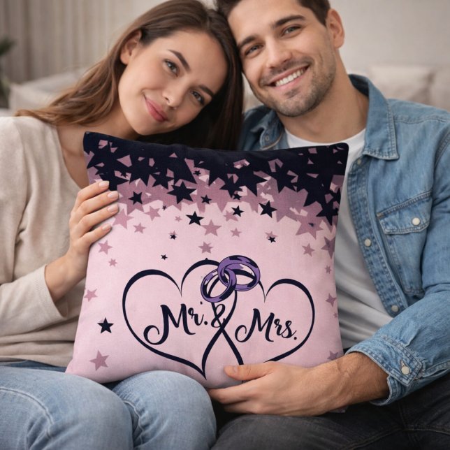 Almofada Mr and Mrs Wedding Throw Pillow with Star Backgrou (Criador carregado)