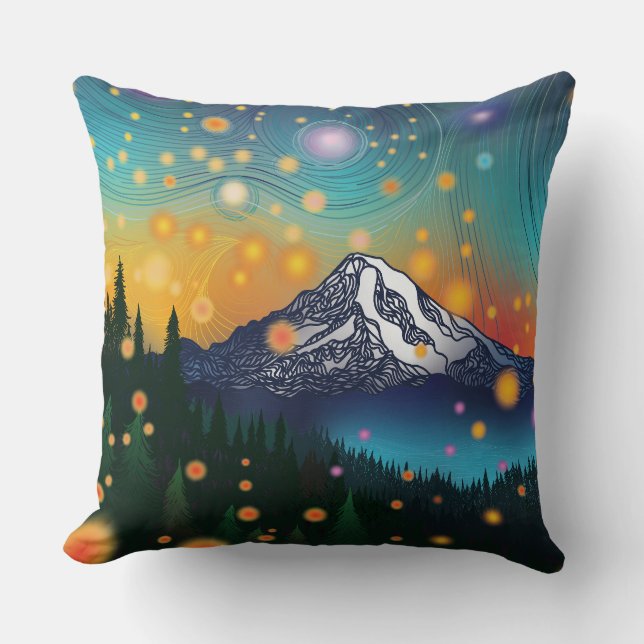 Almofada Mt. Rainier w Eveny Starry Sky e Fireflies (Frente)