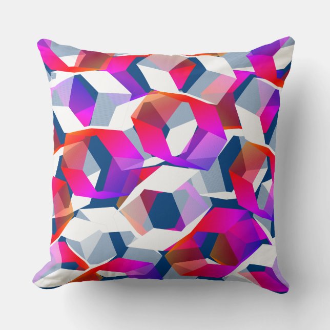 Almofada Muitos hexágonos coloridos, sobre fundo azul (Frente)