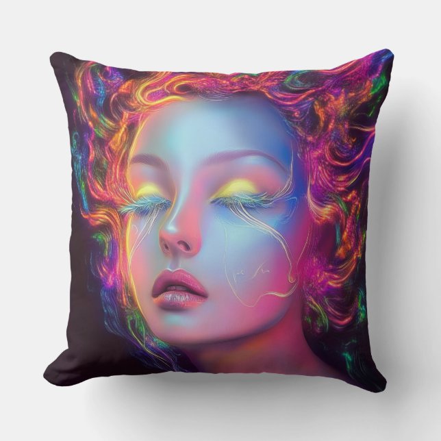 Almofada Mulher alienígena com cabelo cósmico (Frente)