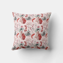 Almofada Mulher aquarela japonesa Pagoda Lotus Koi Fish