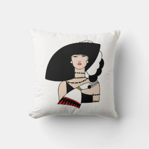 Almofada Mulher Art Déco Vintage Usando Luvas de Chapéu Col
