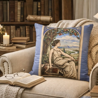 Almofada Mulher Art Nouveau Vintage Lendo Debaixo de uma Ár