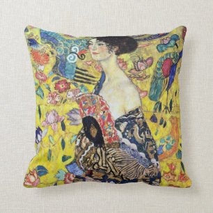 Almofada Mulher com fã por Gustav Klimt