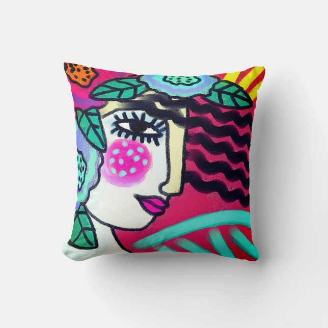 Almofada Mulher com Flores Abstrato Art (Frente)