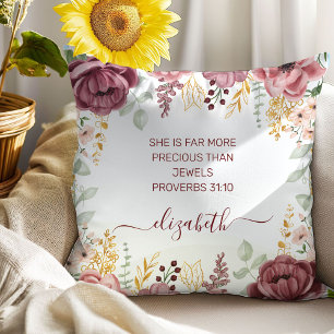 Almofada Mulher de Provérbios 31 flor rosa pastel elegante