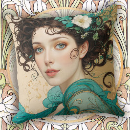 Almofada Mulher Elegante de Cabelos Escuros no Estilo Art N