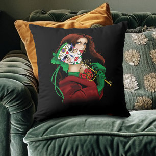 Almofada Mulher Elegante Máscara Veneziana Vermelho Verde