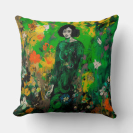 Almofada mulher em campo colorido
