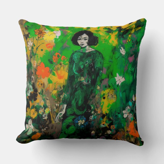 Almofada mulher em campo colorido (Frente)