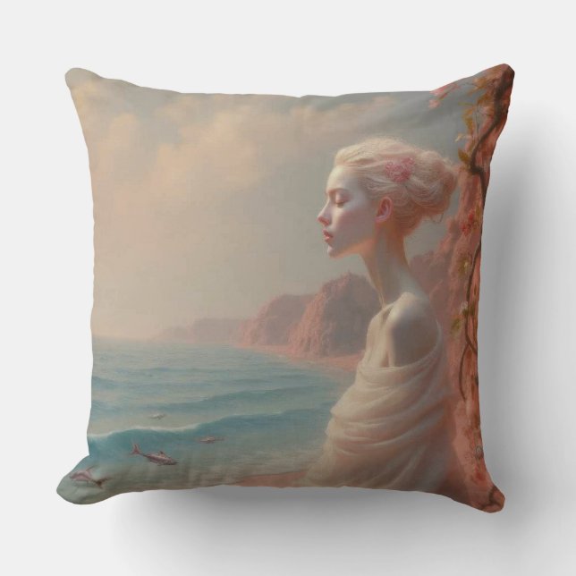 Almofada Mulher etérea na praia de Dreamy (Frente)