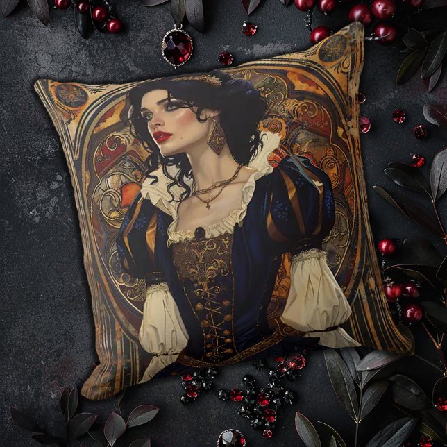 Almofada Mulher Gótica Art Nouveau (Criador carregado)