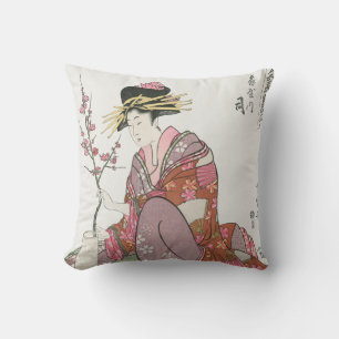 Almofada Mulher japonesa pintura vintage arte xilogravura