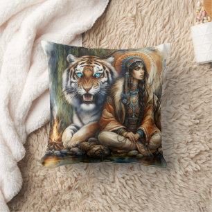 Almofada Mulher Nativa Americana por River Tiger