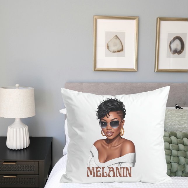 Almofada Mulher negra simples melanina (Criador carregado)