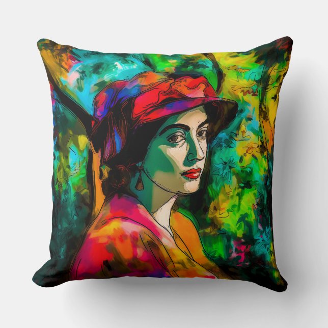 Almofada Mulher no Chapéu Vermelho (Frente)