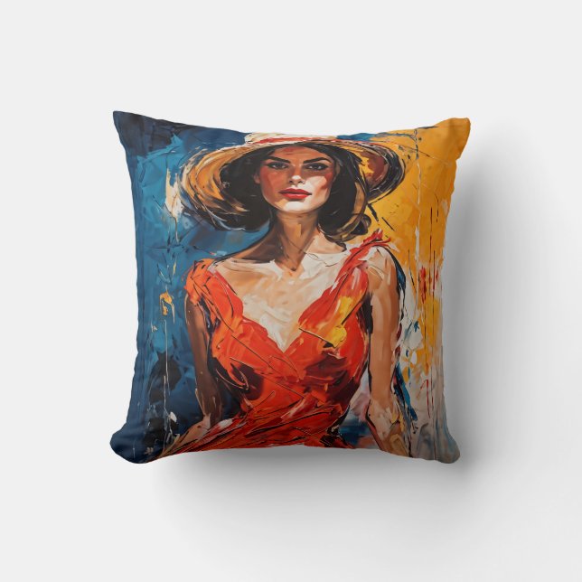 Almofada Mulher no vestido de coquetel vermelho (Frente)