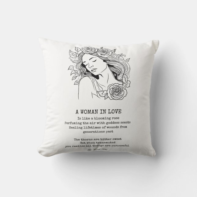 Almofada Mulher pacífica, rosa preta e branca (Frente)