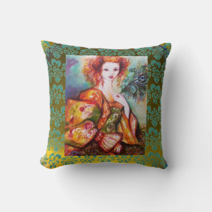 Almofada MULHER ROMÂNTICA, PEACOCK PENA-CAMA Amarelo