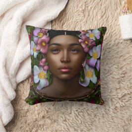 Almofada Mulher Serena Afro-Americana com Flores