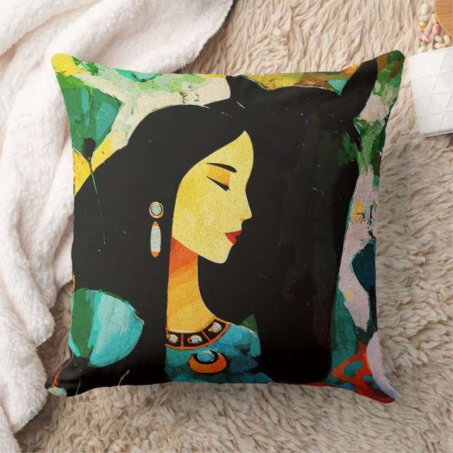 Almofada Mulher Turquesa e Pintura de Cavalo (Cobertor)