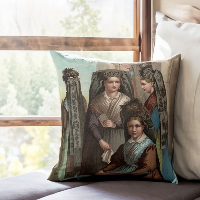 Almofada Mulheres Alemãs Elegantes em Trajê Costumes Antigo (Criador carregado)