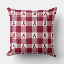 Almofada Multiple Myeloma Cancer Awareness Plaid Burgundy