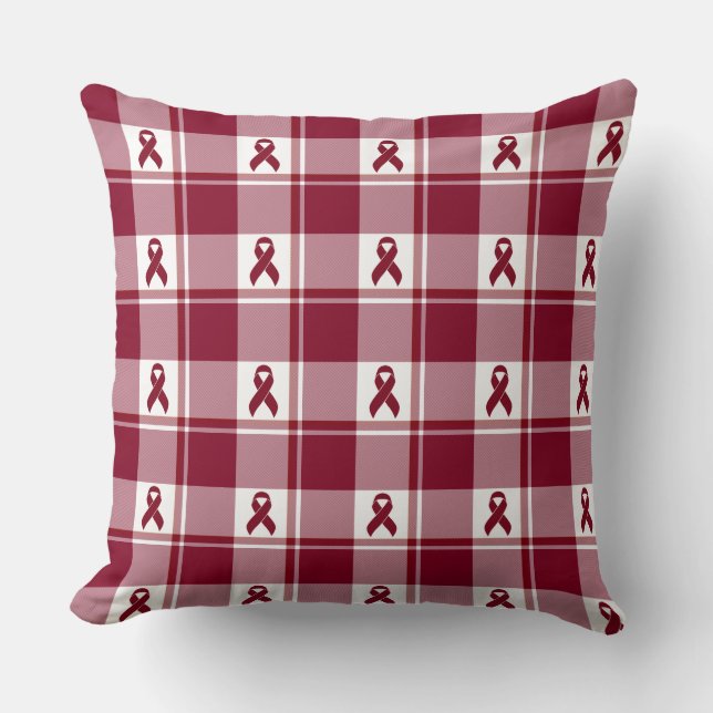 Almofada Multiple Myeloma Cancer Awareness Plaid Burgundy (Frente)
