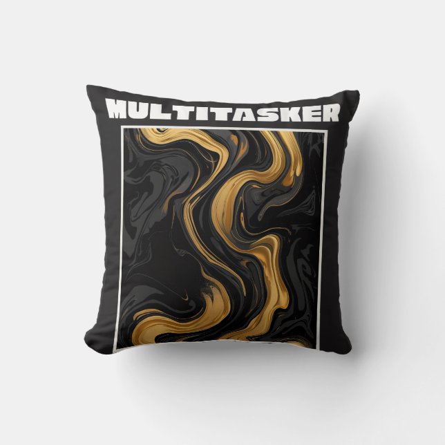 Almofada Multitarefa Mármore Líquido Dourado e Preto Abstra (Frente)