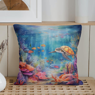 Almofada Mundo Subaquático de Verão em Aquarela