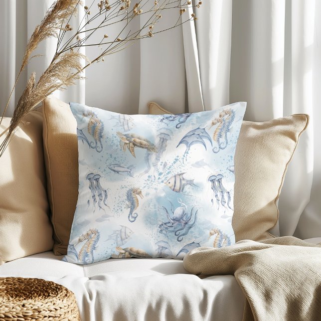 Almofada Mundo Submarino Whimsical - Padrão de Criaturas Ma (Criador carregado)