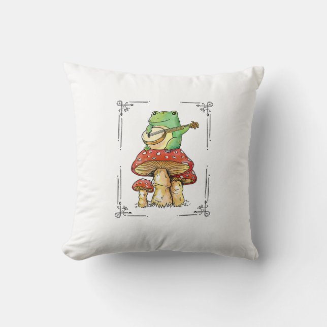 Almofada Mushroom Frog Goblincore Mycology Artistic Design (Frente)