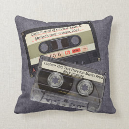 Almofada Música Cassete Mixtape Retro Dark Denim Jeans Azui