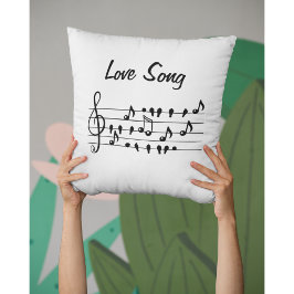 Almofada Música de amor, pássaros sentados entre as notas m