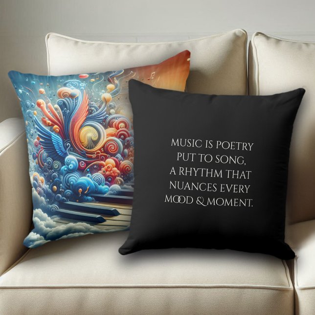 Almofada Música e Teclado Artisticamente Surgindo de Nuvens (Musical Notes and Keyboard Arising from Music Sheet Throw Pillows Cover Photo 1)