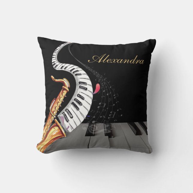 Almofada Música para Piano Saxofone personalizada de luxo (Frente)