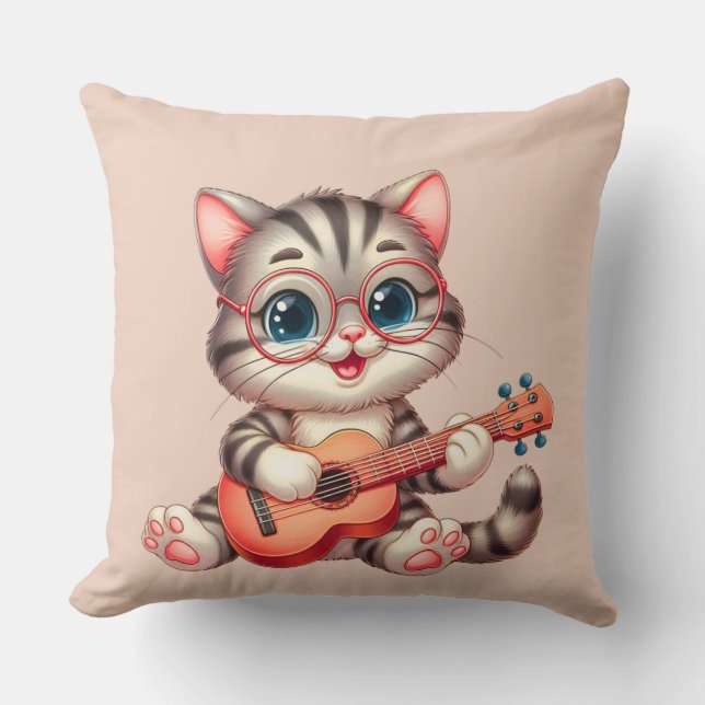 Almofada Musical Cat Funny Clipart Throw Pillow for Kids (Frente)
