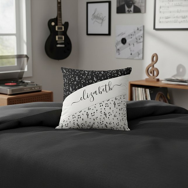 Almofada Musical personalizado preto e branco (Criador carregado)