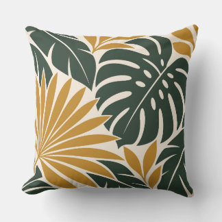 Almofada Mustard Green Tropical Leaf Silhouette