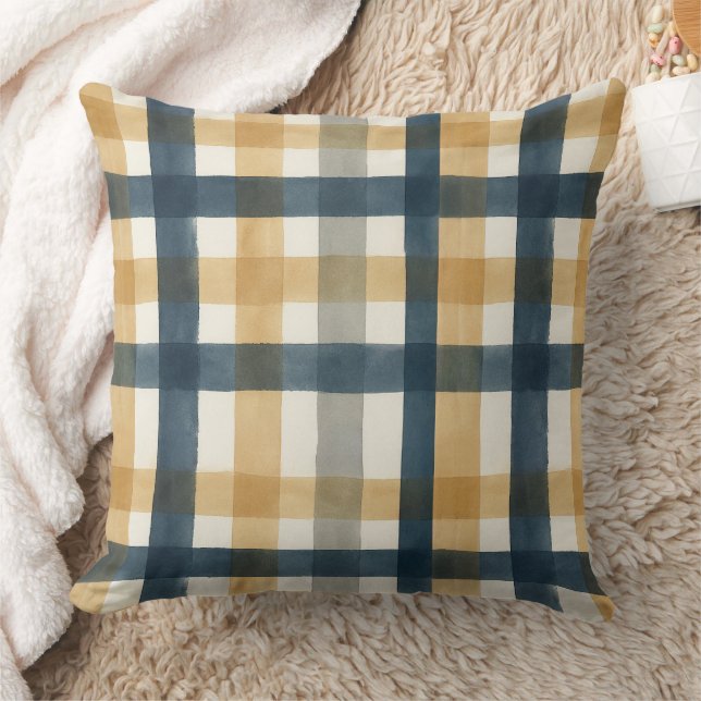 Almofada Muted creamy watercolor brush plaid pattern (Cobertor)