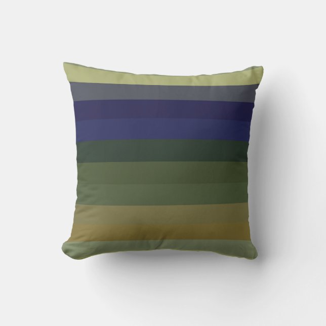 Almofada Muted Sage Blues & Olive Green Stripes  (Frente)