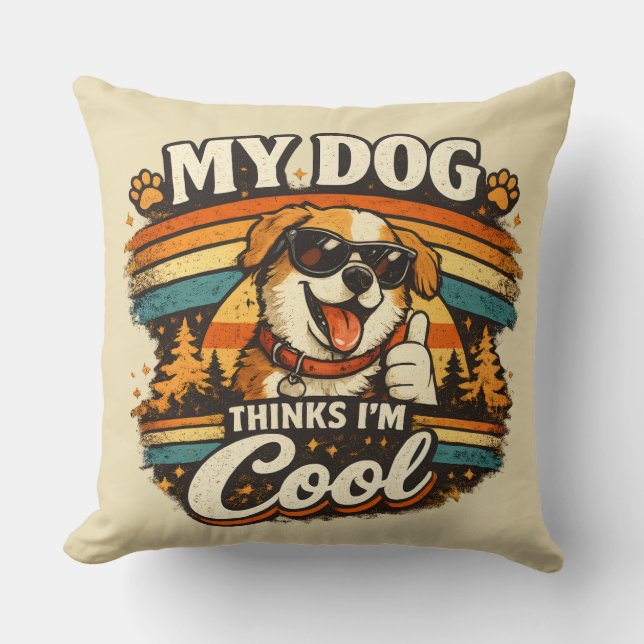 Almofada My Dog Thinks I'm Cool Retro Dog Art (Frente)
