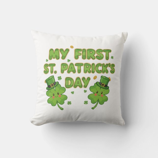 Almofada My First St. Patrick's Day | Cute Kawaii Shamrock  (Frente)