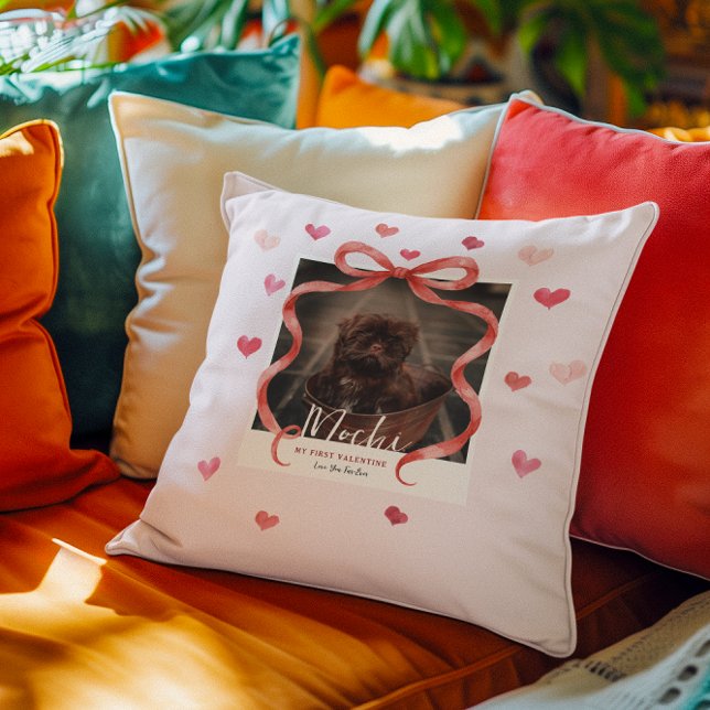 Almofada My First Valentine Personalized Pet Photo Pillow (Criador carregado)